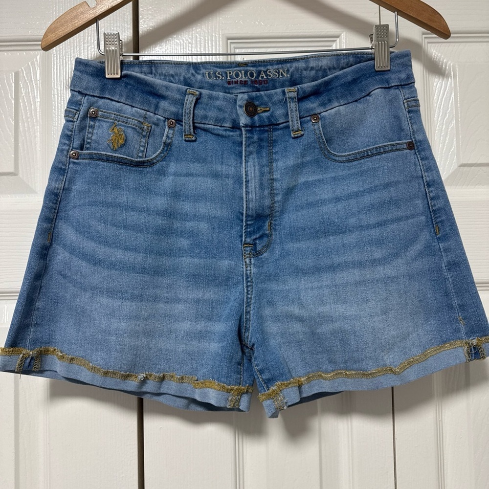 U.S. Polo Assn. Blue Denim Shorts with Gold Hem Accent A19
